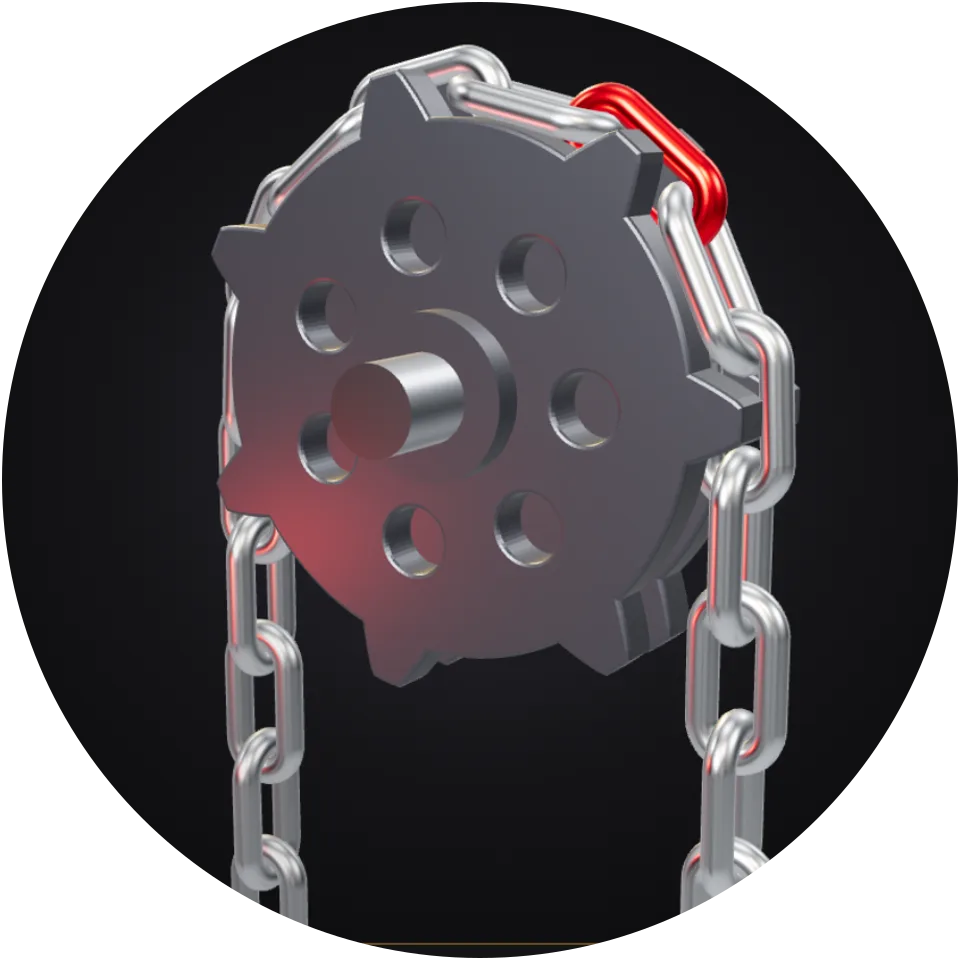 3D model of a round link chain running over a pocket wheel