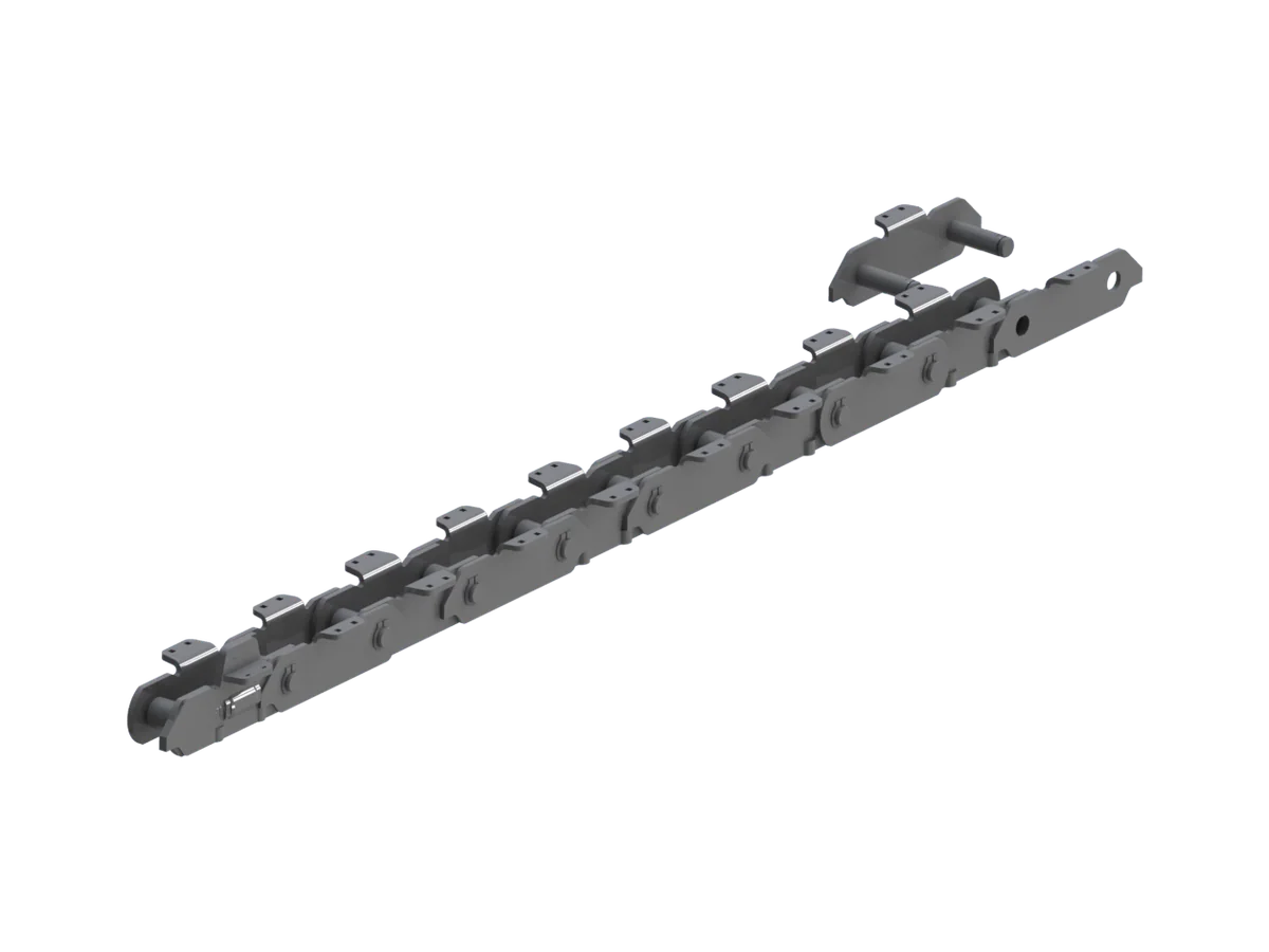 Deep pan conveyor chain with attachments