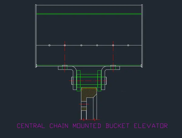 Central chain mounted bucket elevator — section drawing