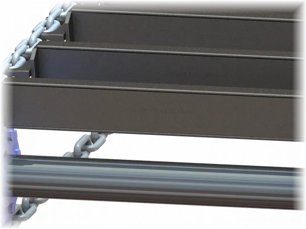 Round link chain scraper conveyor with sprockets and scraper bars
